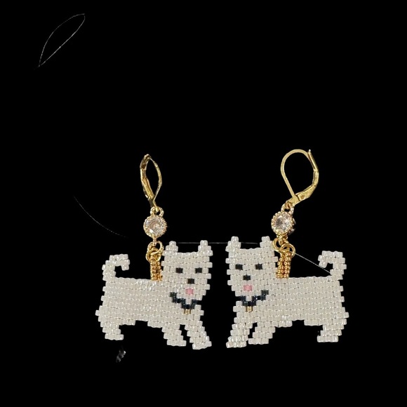 Hand crafted white dog pup earrings - Picture 3 of 6